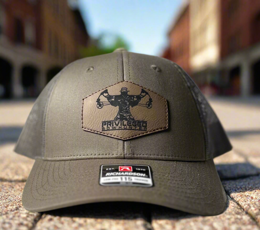 Privileged Bowhunter Leather Patch Trucker Hat (Olive)